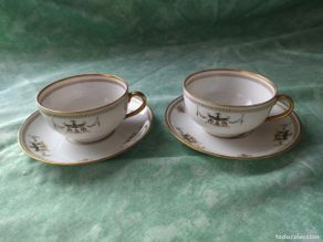 Antiques: Antiguo tu y yo de té de porcelana Richard-Ginori Pitttoria di Doccia, Limoges, oro y flores, 1900